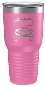 pink trucker girls |travel tumbler stainless steel 30 oz mall crawler rock crawler | design is laser engraved on powder coated exterior | keeps drinks cold 24 hours or hot 8 hours