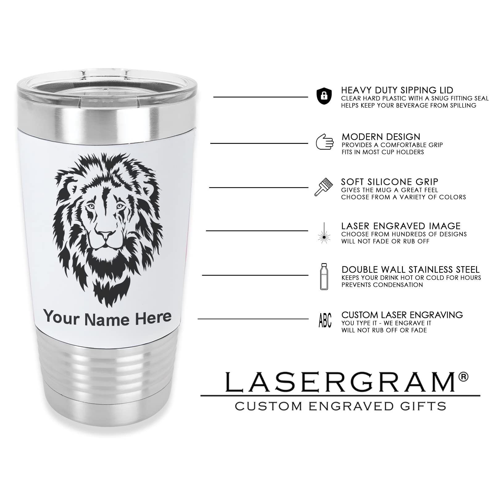 LaserGram 20oz Vacuum Insulated Tumbler Mug, Grad Cap Class of 2023, 2024, 2025, 2026, 2027, Personalized Engraving Included (Silicone Grip, White)