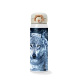 kids water bottle wolf canis lupus eyes view stainless steel travel mug for school lunch vacuum insulated cups flask with locking push-button lid (17 oz)