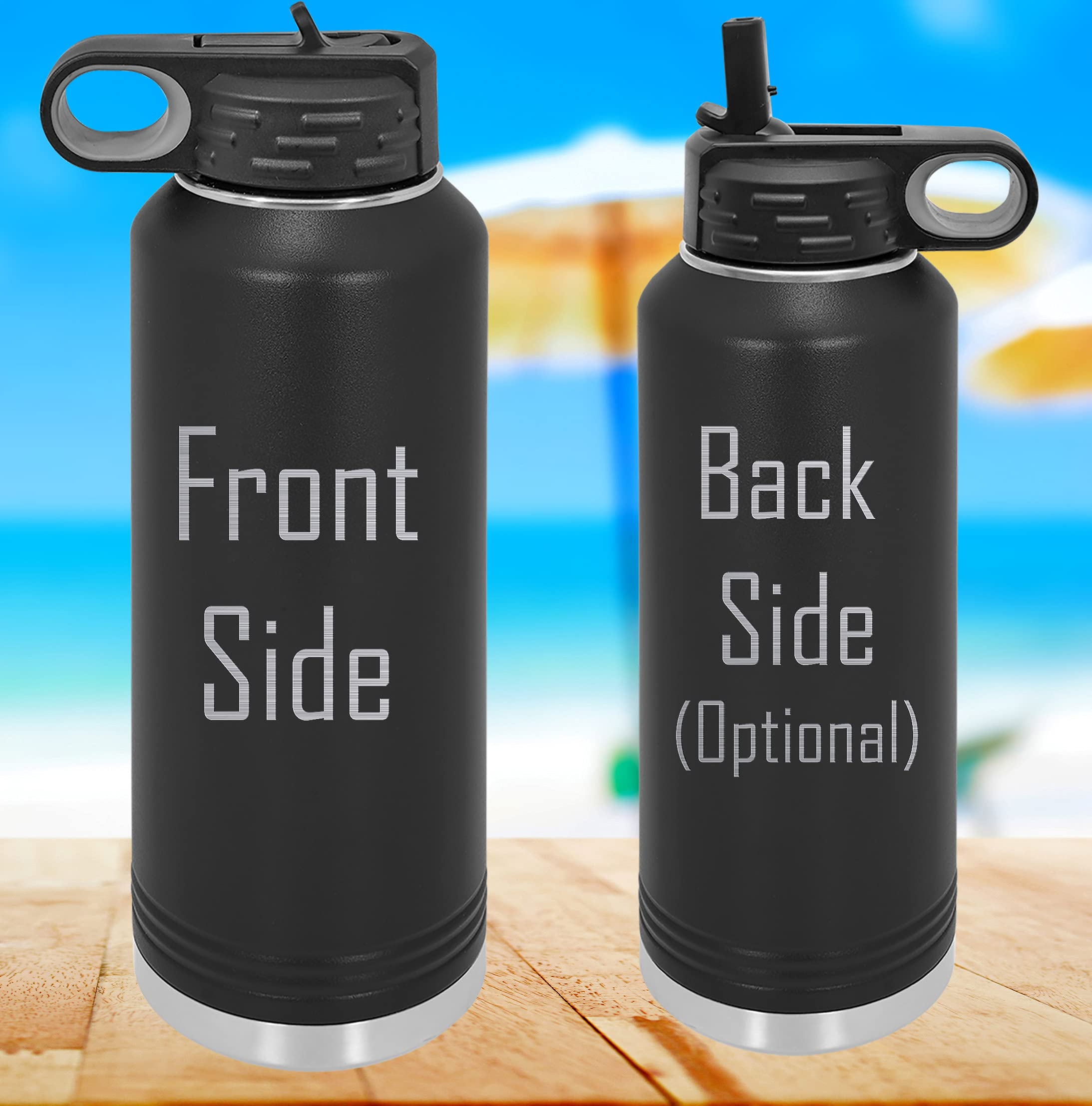 Personalized Water Bottles 32oz with Flip-Top Lid and Straw, Customized Vacuum Insulated Flask, Stainless Steel Sports Double Wall Thermos, Your Logo Name and Text Engraved in USA (Black, 32 oz.)