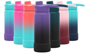 simple modern 18oz water bottle, insulated reusable wide mouth stainless steel metal flask with chug lid and silicone boot, ombre: violet sky