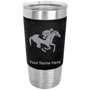 lasergram 20oz vacuum insulated tumbler mug, horse racing, personalized engraving included (faux leather, black)