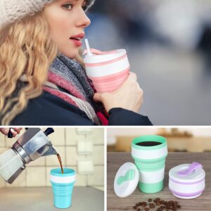 Collapsible Coffee Cups for Travel, Portable Foldable Travel Coffee Mug Silicone Collapsible Travel Cup 350ml Foldable Travel Mug with Lids Reusable Portable Bottle for Camping, Blue