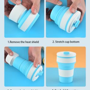 Collapsible Coffee Cups for Travel, Portable Foldable Travel Coffee Mug Silicone Collapsible Travel Cup 350ml Foldable Travel Mug with Lids Reusable Portable Bottle for Camping, Blue