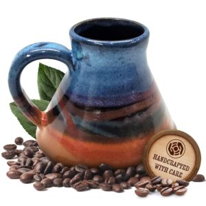 always azul pottery wide bottom travel mug in azulscape glaze - handmade ceramic tumbler, modern reusable portable cup, large stoneware dinnerware, great for travel and any beverage, hot or cold