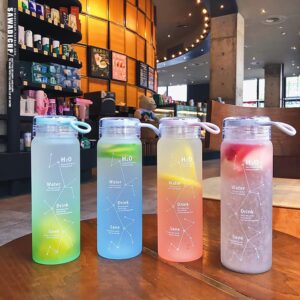 JZSMY Juice Cute Water Bottle Glass Water Bottles 460ML Matte Portable Water Cup Creative Handy Cup Kawaii Bottles Milk Bottle Water Juice Smoothie Drinking Cup for Home Office School (Blue)