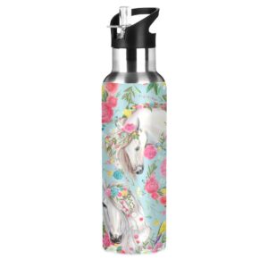 flower horse water bottle for kids stainless steel vacuum insulated water bottle standard mouth bottle with wide handle for boys girls