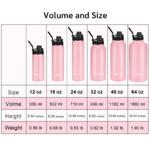 Insulated Water Bottle With Straw, Sports Water Bottle 1 Liter, Reusable Vacuum 18/8 Stainless Steel Flask Thermos, Modern Wide Mouth Double Walled Simple Mug, Keeps Hot and Cold (32 oz, Pink)