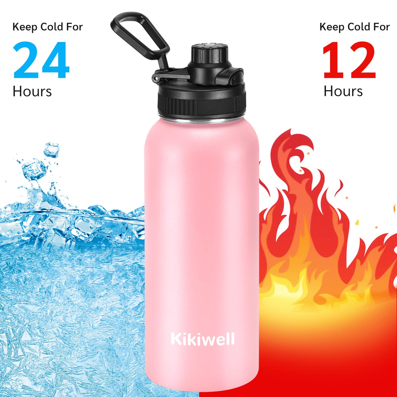 Insulated Water Bottle With Straw, Sports Water Bottle 1 Liter, Reusable Vacuum 18/8 Stainless Steel Flask Thermos, Modern Wide Mouth Double Walled Simple Mug, Keeps Hot and Cold (32 oz, Pink)