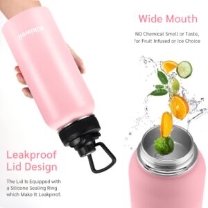 Insulated Water Bottle With Straw, Sports Water Bottle 1 Liter, Reusable Vacuum 18/8 Stainless Steel Flask Thermos, Modern Wide Mouth Double Walled Simple Mug, Keeps Hot and Cold (32 oz, Pink)