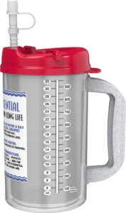 32 oz w.e. insulated cold drink hospital mug with red lid - water essential travel mug