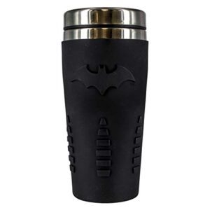 paladone pp4380bm batman travel mug | reuseable commuter cup coffee & tea flask | easy clean | double walled insulation | 450ml capacity | spill proof, black, 9 x 9 x 18 cm