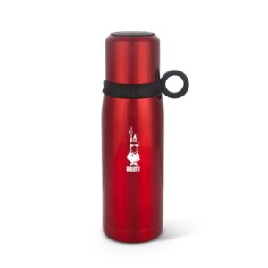 bialetti - stainless-steel water bottle 15,55oz with lid/cup: double-layered vacuum insulated, keeps drink cold for 24 hours and hot for 12 hours, grey
