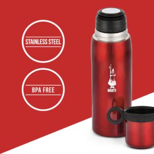 Bialetti - Stainless-steel Water Bottle 15,55oz with Lid/Cup: Double-Layered Vacuum Insulated, Keeps Drink Cold for 24 Hours and Hot for 12 Hours, Grey