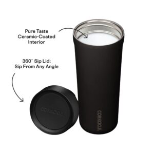 Corkcicle Commuter Cup Insulated Stainless Steel Leak Proof Travel Coffee Mug Keeps Beverages Cold for 9 Hours and Hot for 3 Hours, Matte Black, 17 oz