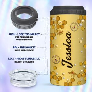 ZOXIX Personalized Can Cooler Let It Bee Gifts For Bee Lovers Women Jewelry Style Stainless Steel Tumbler Insulated Can Holder Travel Cup 16 Oz 4-in-1 Hippie Bee Themed Items