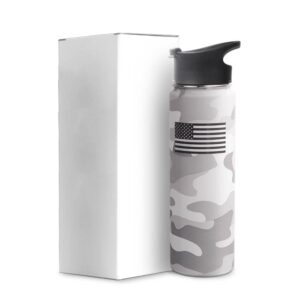 USA Collection 24 oz Stainless Steel Water Bottle - Double-Walled, Vacuum-Sealed, Leak-Proof Lid - Hot or Cold Hydration for Sports, Travel, and Everyday Use - White Multicam Pattern