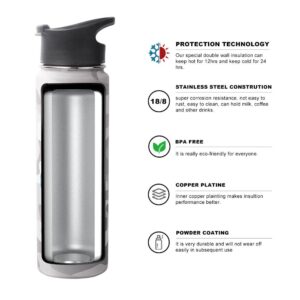 USA Collection 24 oz Stainless Steel Water Bottle - Double-Walled, Vacuum-Sealed, Leak-Proof Lid - Hot or Cold Hydration for Sports, Travel, and Everyday Use - White Multicam Pattern