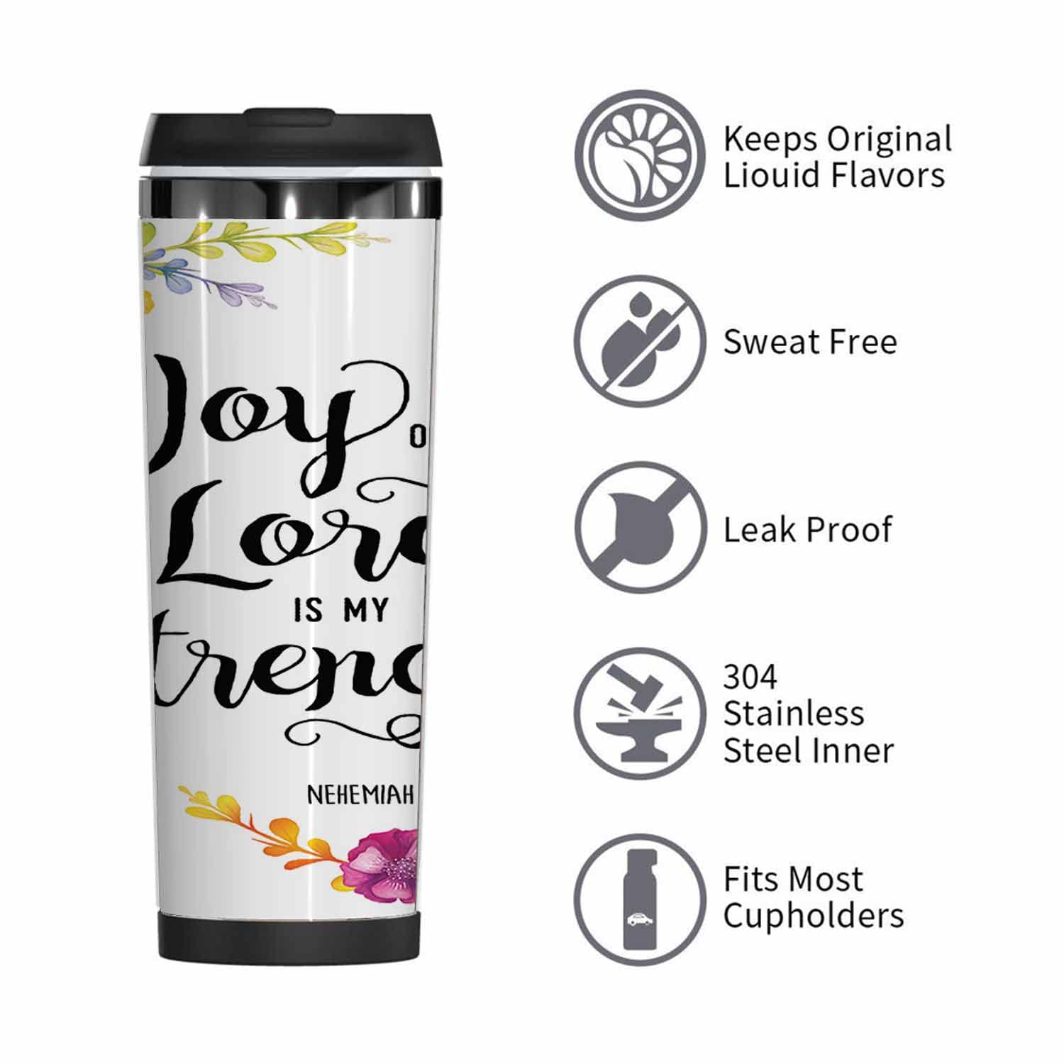 WONDERTIFY Joy Of The Lord Is My Strength Coffee Cup Scripture Coffee Mug Stainless Steel Bottle Double Walled Thermo Travel Water Metal Canteen Colorful