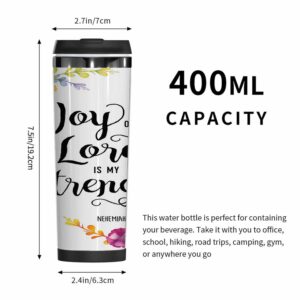 WONDERTIFY Joy Of The Lord Is My Strength Coffee Cup Scripture Coffee Mug Stainless Steel Bottle Double Walled Thermo Travel Water Metal Canteen Colorful