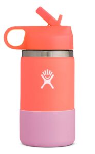 hydro flask 12 oz. kids wide mouth water bottle with straw lid- stainless steel, reusable, vacuum insulated