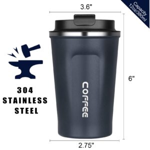 PHREKUDA Travel Mug Coffee Mug Coffee Tumbler with Seal Lid Spill Proof 12oz Stainless Steel Vacuum Insulated for Hot and Cold Coffee Tea Gifts for Birthday/Thanksgiving/Christmas (Blue 01, 1 Pack)
