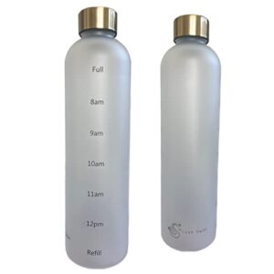 water bottle with time marker, 32oz 1 liter, bpa free frosted plastic, reusable water bottle, leakproof (clear-white)