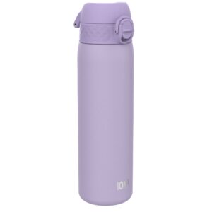 ion8 vacuum insulated steel water bottle, 500 ml/18 oz, leak proof, easy to open,secure lock, dishwasher safe, fits cup holders, carry handle, scratch resistant, durable stainless steel, light purple