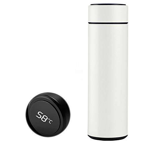 Hovico Intelligent Temperature Display Vacuum Insulated Water Bottle,Leak Proof, Stainless Steel Coffee Thermos,Keep Cold 12H Keep Warm 24H,17OZ (White)