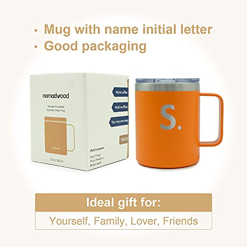 nomadwood Vacuum Insulated Stainless Steel Mug, Double Wall Tumbler with Handle and Lid, Custom Initial Letter Camp Cup (ArmyGreen, B)