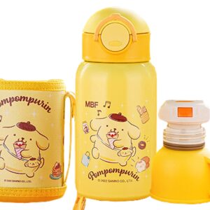 Everyday Delights Sanrio Pom Pom Purin Stainless Steel Insulated Water Bottle with Cup, Straw and Bag 500ml - Yellow (PN2140)