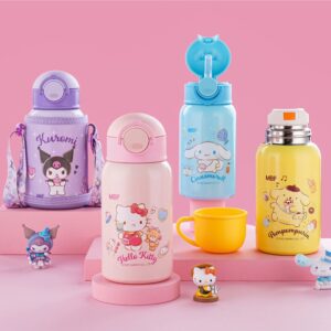 Everyday Delights Sanrio Pom Pom Purin Stainless Steel Insulated Water Bottle with Cup, Straw and Bag 500ml - Yellow (PN2140)