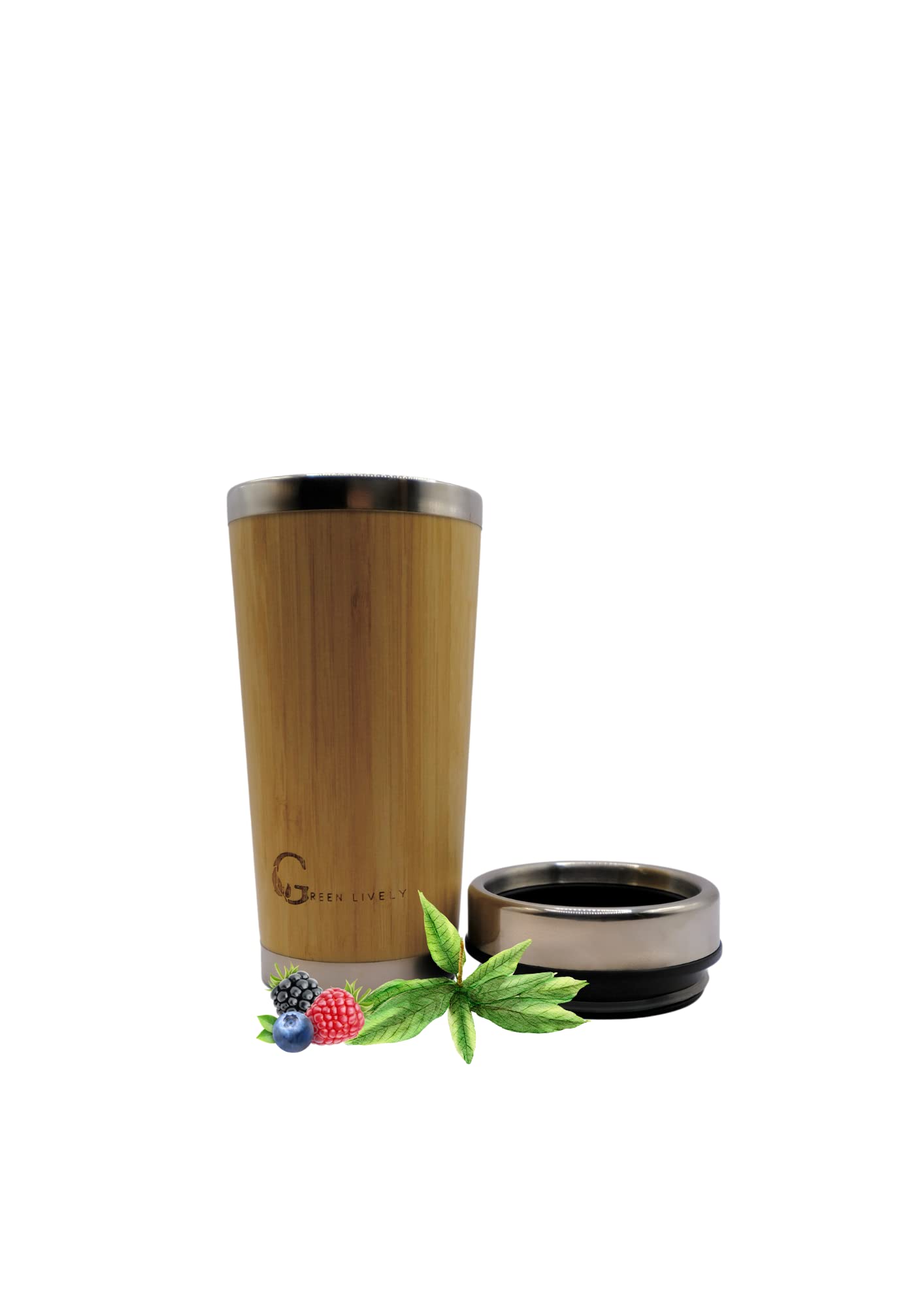 Greenlively Organic Bamboo Stainless Steel Bottle Detachable Tea Filter Eco Friendly-Vegan-Organic-Leak Proof-Non Slip Lid- Travel Thermos-Insulated Thermos-BPA Free And Phalate Free-15.2 oz