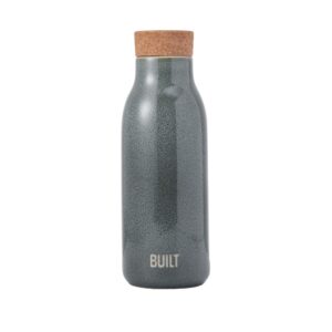 built ceramic water bottle with cork lid, 17-ounce, green reactive