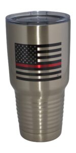rogue river tactical thin red line flag firefighter large 30oz travel tumbler mug cup w/lid vacuum insulated fire fighter department fd fireman gift