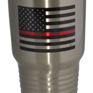 Rogue River Tactical Thin Red Line Flag Firefighter Large 30oz Travel Tumbler Mug Cup w/Lid Vacuum Insulated Fire Fighter Department FD Fireman Gift