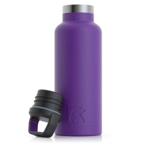 rtic 16 oz vacuum insulated water bottle, metal stainless steel double wall insulation, bpa free reusable, leak-proof thermos flask for hot and cold drinks, travel, sports, camping, majestic purple
