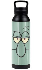 spongebob official squidward angry face 24 oz insulated canteen water bottle, leak resistant, vacuum insulated stainless steel with loop cap