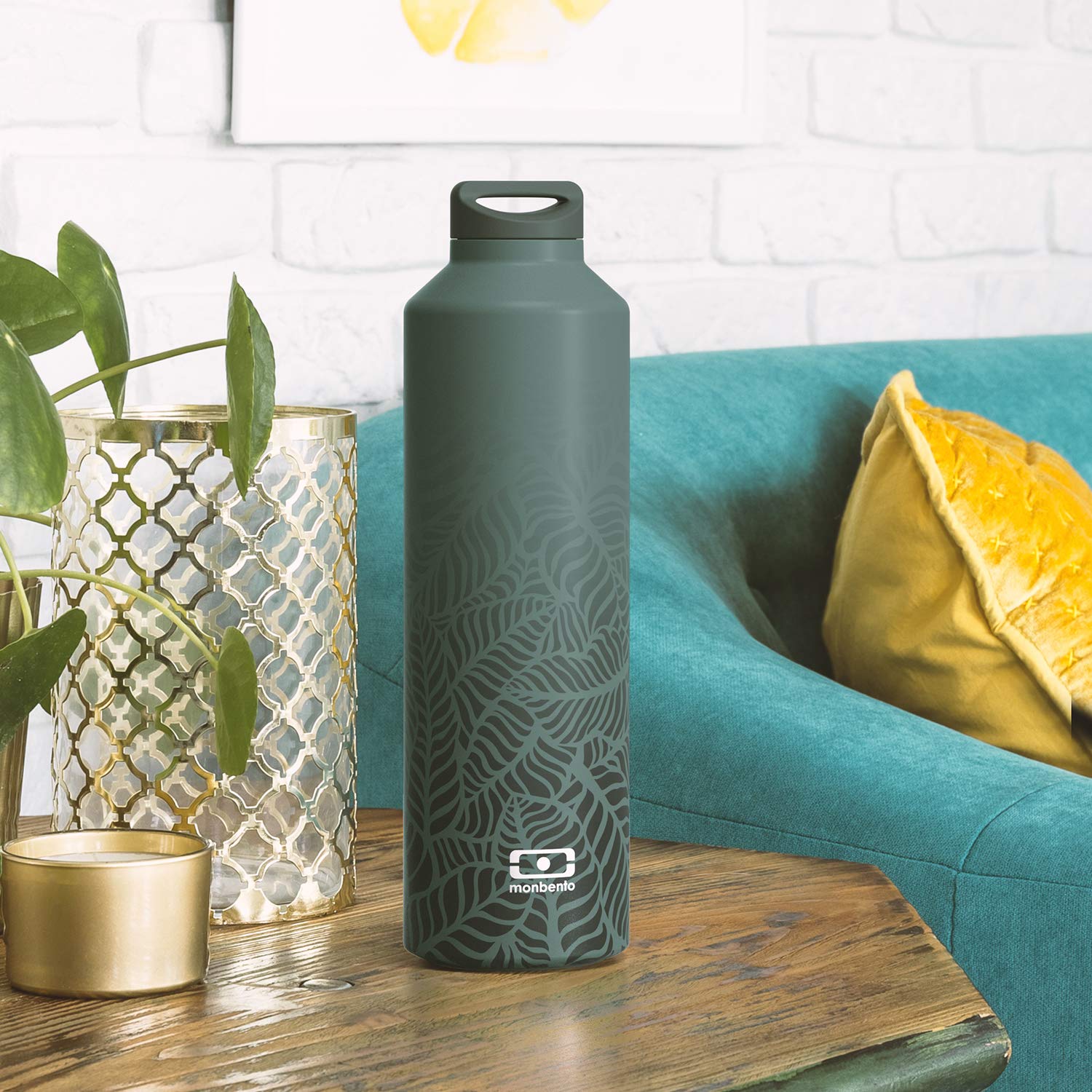 MONBENTO - Insulated Water Bottle MB Steel Jungle 17 Oz - Stainless Steel - Leakproof - Infuser - Hot/Cold for Up to 12 Hours - Tea, Coffee - BPA Free - Food Grade Safe - Nature Pattern - Green