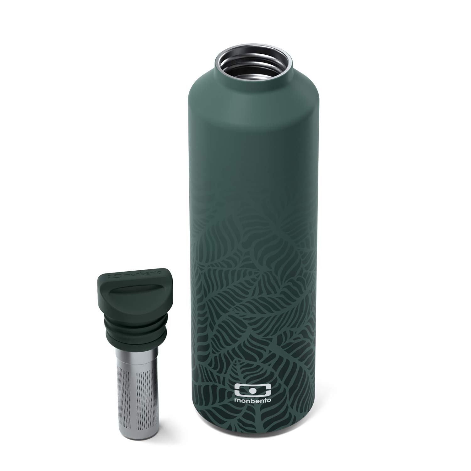 MONBENTO - Insulated Water Bottle MB Steel Jungle 17 Oz - Stainless Steel - Leakproof - Infuser - Hot/Cold for Up to 12 Hours - Tea, Coffee - BPA Free - Food Grade Safe - Nature Pattern - Green