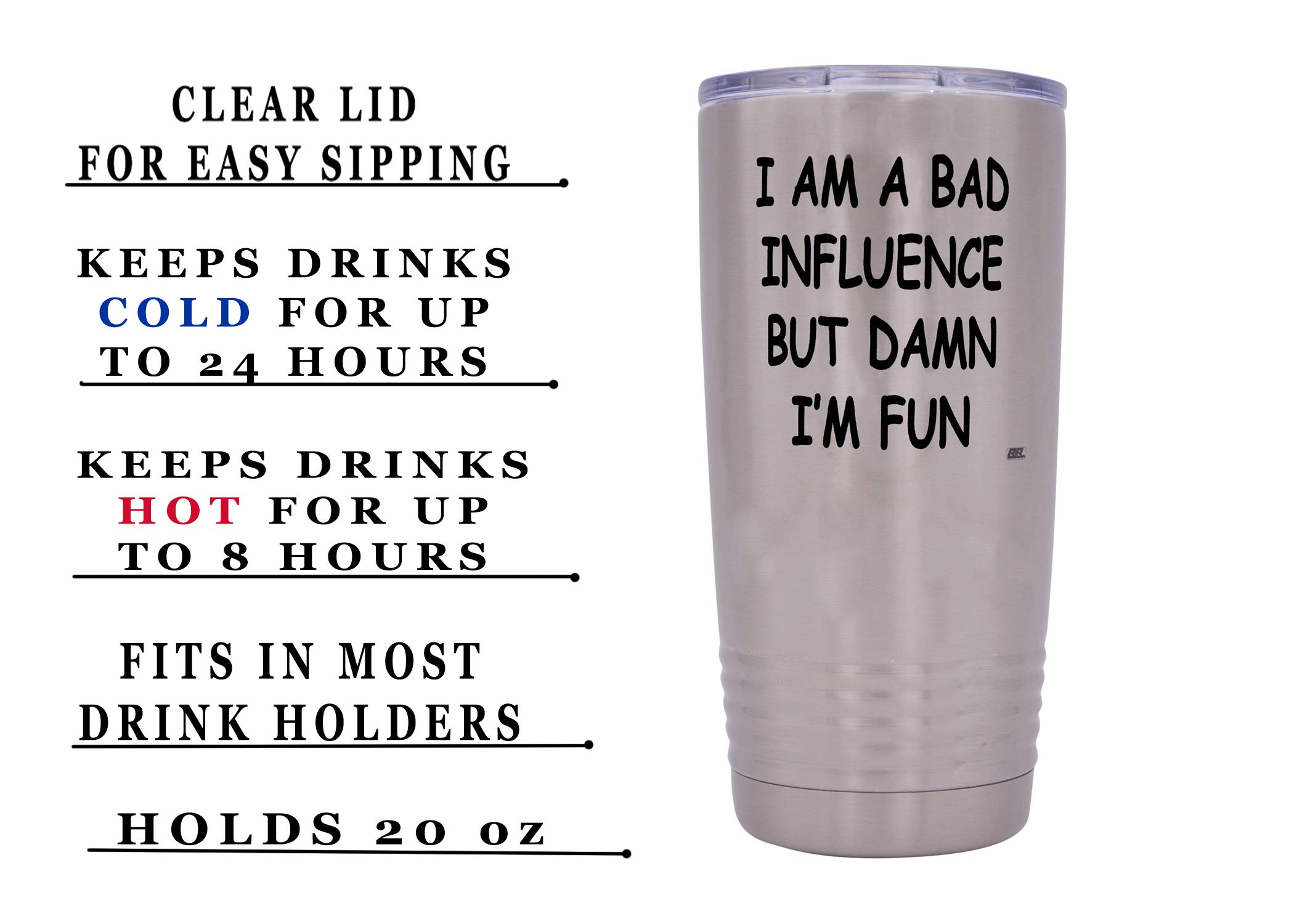 Rogue River Tactical Funny Sarcastic Office Work 20 Oz. Travel Tumbler Mug Cup w/Lid Vacuum Insulated Hot or Cold Bad Influence