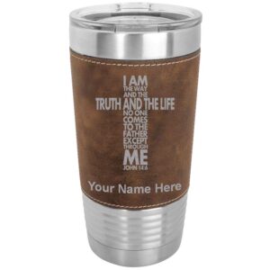 lasergram 20oz vacuum insulated tumbler mug, bible verse john 14-6, personalized engraving included (faux leather, rustic)