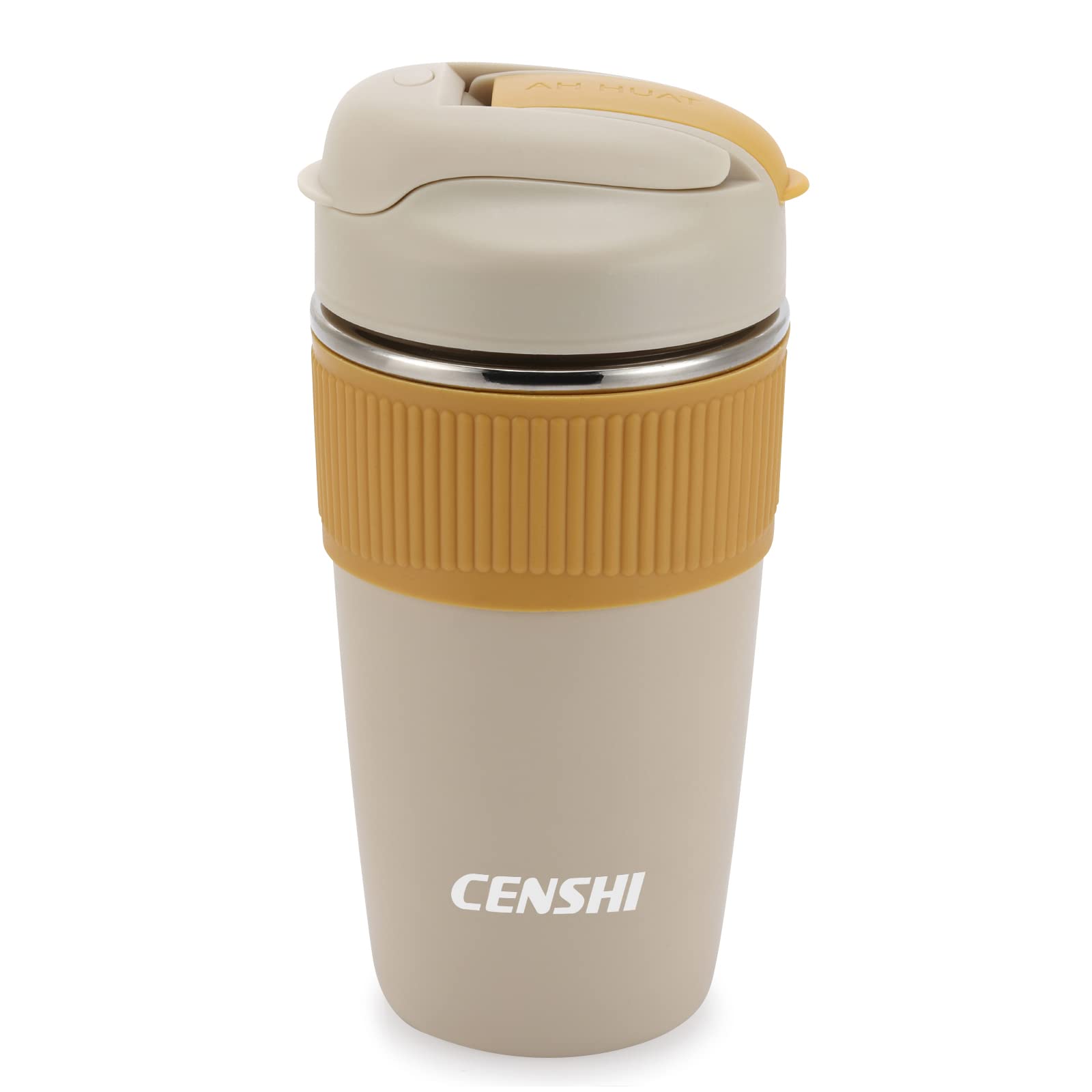 CENSHI 15 oz Stainless Steel Insulated Tumbler with Flip lid and straw,Vacuum Insulated Travel Coffee Cup for Hot and Cold Drinks,1 Pack,Lemon Yellow