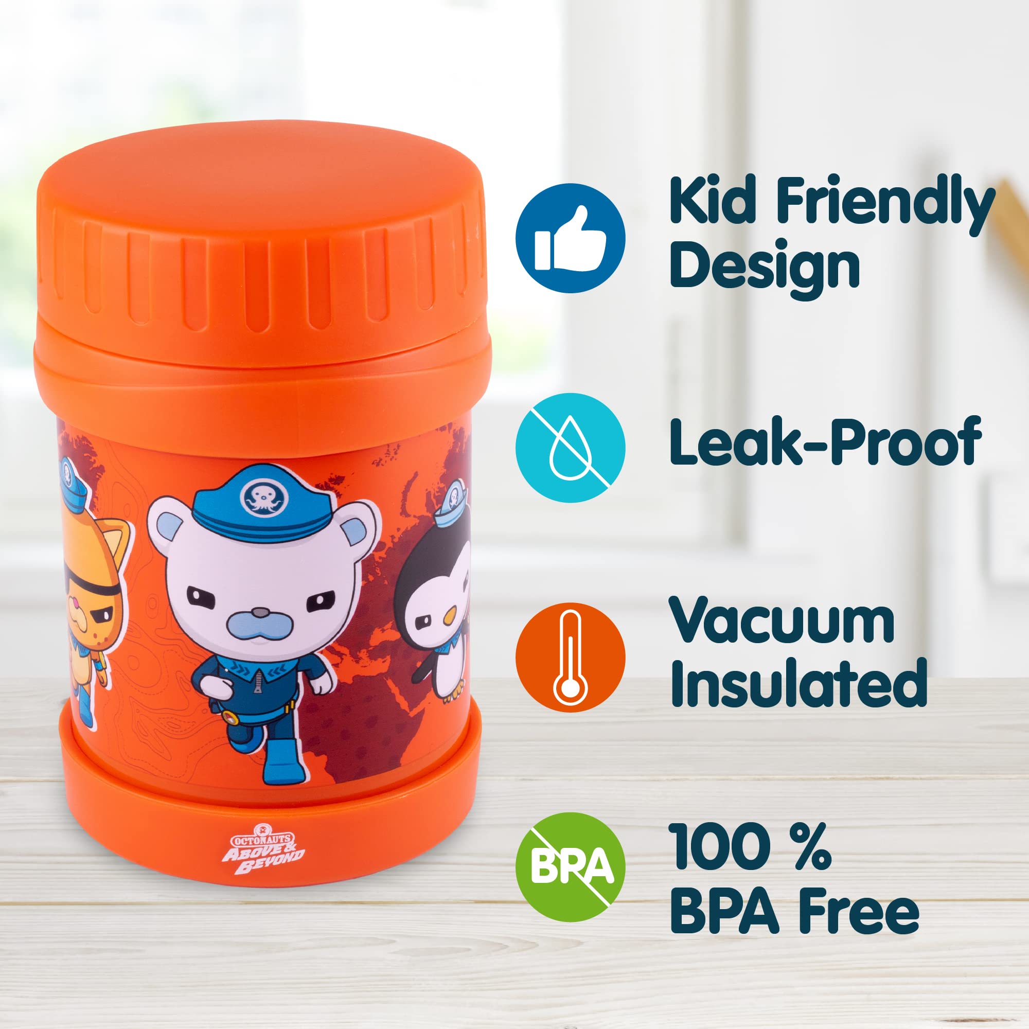 Octonauts Above & Beyond Stainless Steel Vacuum Insulated 13 oz Food Jar for Kids, Orange - Leak-Proof Container Keeps Meals, Liquids, Soups Hot or Cold for Hours - Lunch Boxes & Bags Back to School