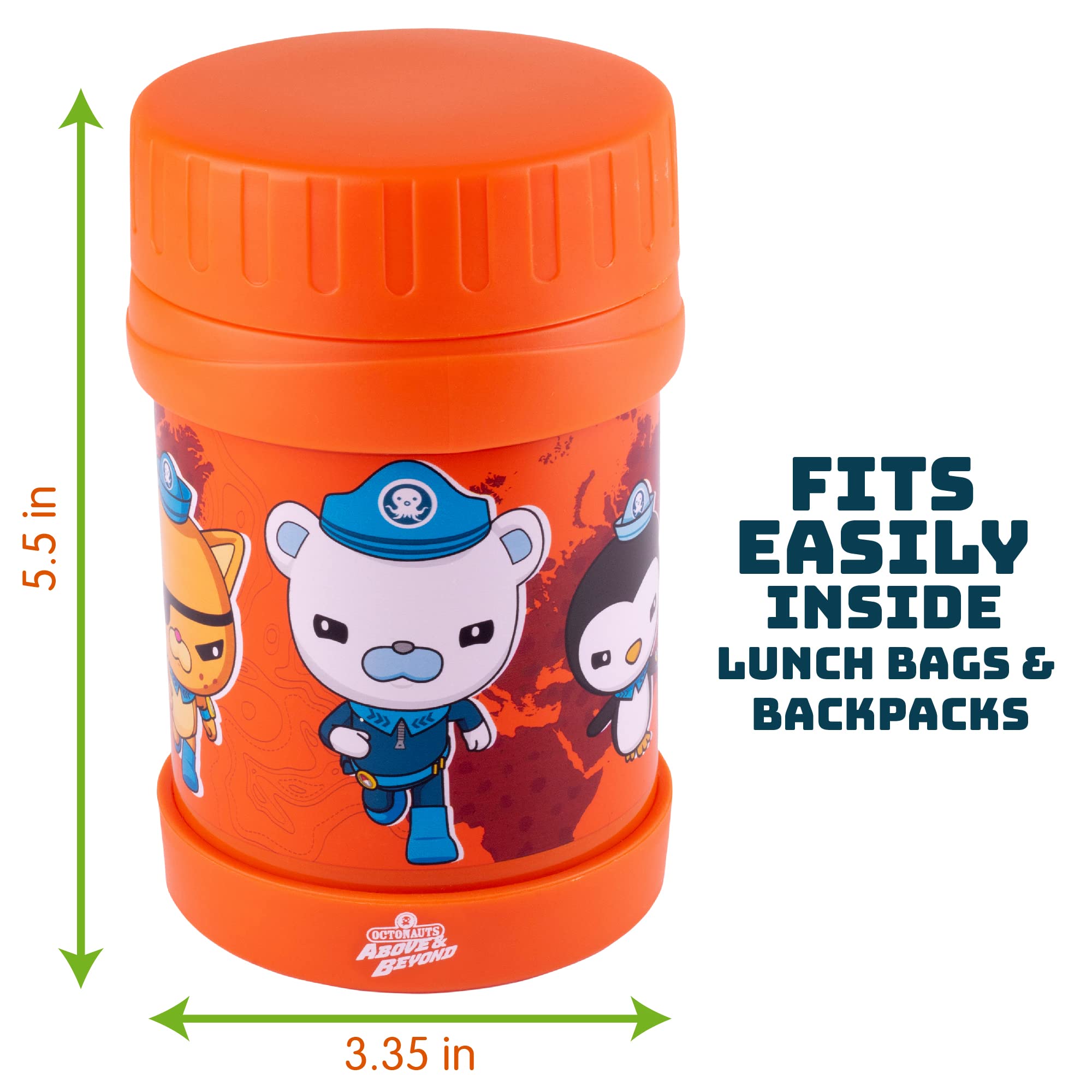 Octonauts Above & Beyond Stainless Steel Vacuum Insulated 13 oz Food Jar for Kids, Orange - Leak-Proof Container Keeps Meals, Liquids, Soups Hot or Cold for Hours - Lunch Boxes & Bags Back to School