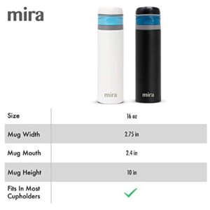 MIRA 16 oz Lightweight Insulated Travel Mug for Coffee, Tea - Stainless Steel One Touch Lid Tumbler - Keeps Hot or Cold - White