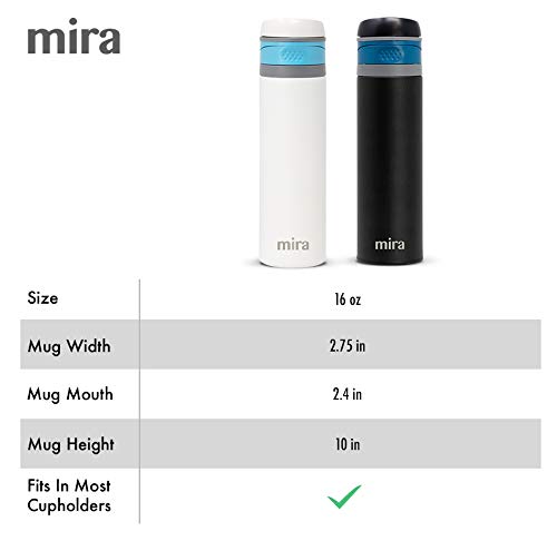 MIRA 16 oz Lightweight Insulated Travel Mug for Coffee, Tea - Stainless Steel One Touch Lid Tumbler - Keeps Hot or Cold - White