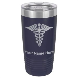 lasergram 20oz vacuum insulated tumbler mug, caduceus medical symbol, personalized engraving included (navy blue)