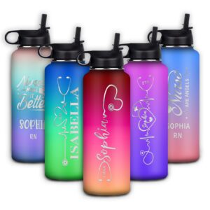 custom nurse water bottle, personalized sports water bottle with name for nurse customized water bottle with straw insulated stainless steel vacuum cup, nursing school students doctor gift for women