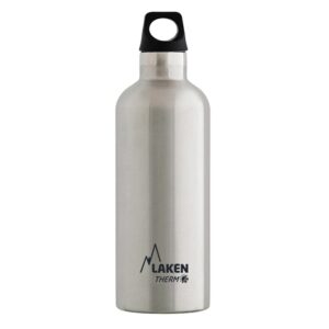 laken thermo futura vacuum insulated stainless steel water bottle narrow mouth, 17 ounce, plain/silver